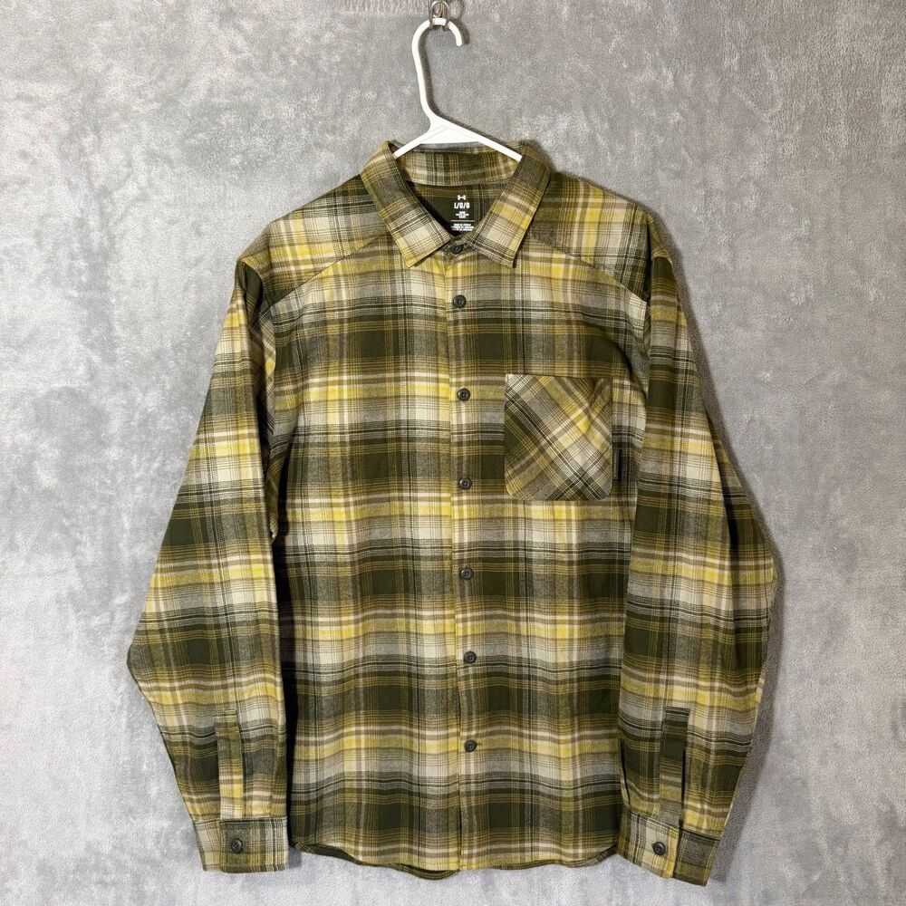 Under Armour Men's L Green Brown Loose Plaid Long Sleeve Button Shirt Soft